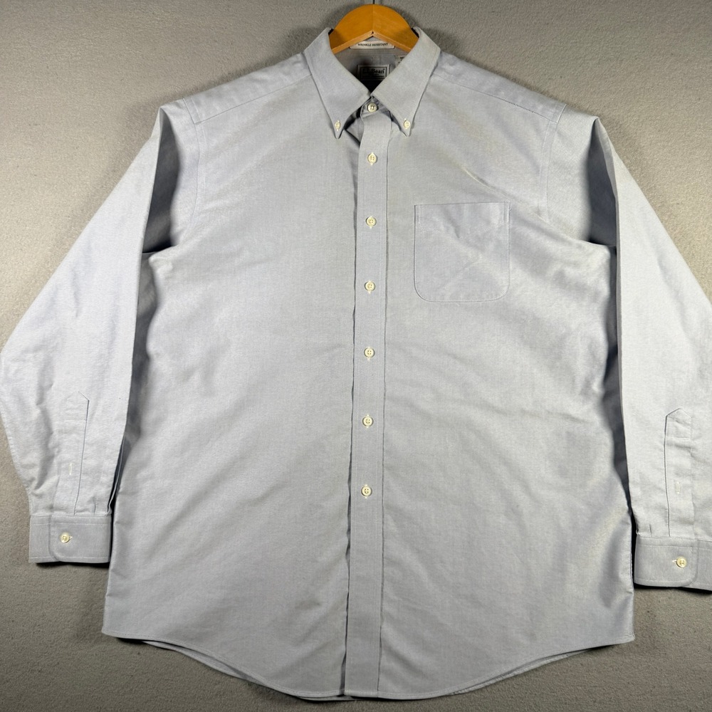 LL Bean Mens 17-35 Light Blue Wrinkle Resistant Oxford Button Down Shirt 0VV73